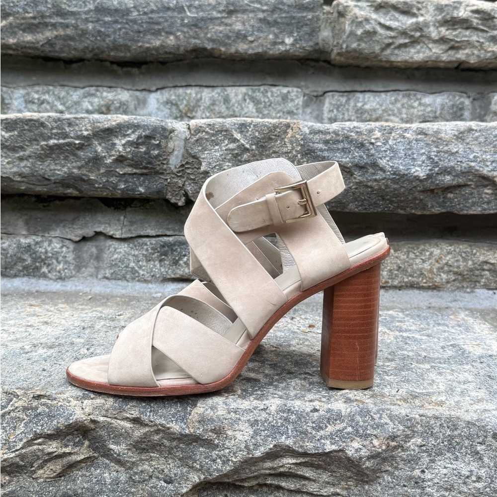 Joie Beige Suede Strappy Block Heel Sandal